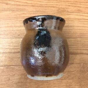 Handmade Pottery Vase Brown Glaze Unmarked